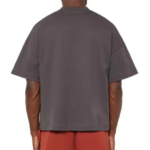 T-shirt de luxe épais et lourd 100 % coton, logo personnalisé sur le devant, haute qualité, coupe décontractée à épaules tombantes pour hommes - Product Image 2