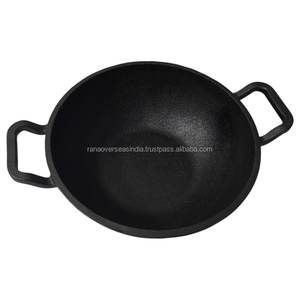 Pre Seasoned <b>Cast</b> Iron Kadai Deep Fry <b>Pan</b> Wok Heavy Duty Non Stick Cooking Kadhai for Home and Restaurant Use - Product Image 3