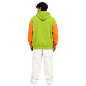 Sweat-shirt à capuche pour homme, vert et orange, avec blocs de couleur, imprimé en relief, logo Stay Humble, coupe oversize, décontracté, avec poche, capuche embossée - Product Image 4