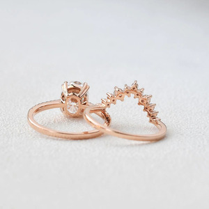 Rose Gold Oval Lab Grown Diamond <b>Crown</b> Bridal <b>Ring</b> Set - Product Image 4