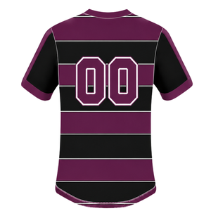 Maillot de rugby à manches courtes noir bordeaux, col rond, rayé, pour l'entraînement sportif et les matchs d'équipe - Product Image 2