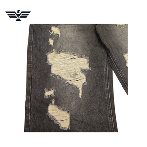 Jean cargo en denim déchiré coupe droite ample pour homme, délavage foncé, taille mi-haute, style streetwear, coton mi-lourd, idéal été-automne - Product Image 5