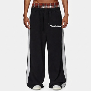 2026 New Arrived Double Waist Oversized Wide Leg Canvas Sweatpants Casual Wear <b>Loose</b> Fit Side Panels Color Block Baggy <b>Joggers</b> - Product Image 1