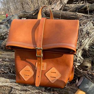 Refined Leather Roll Top Backpack Genuine Cowhide Travel Rucksack Mens Laptop <b>Bag</b> Minimalist Office <b>Pack</b> LTBP-0143 - Product Image 5