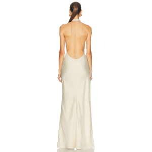 Elegant Satin Halter Neck Backless Evening Gown with High Slit - Product Image 4