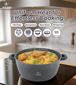 Ensemble complet de casseroles en granit Life Smile avec couvercles à rebord en silicone, poignées amovibles, antiadhésives, compatibles induction - Product Image 5