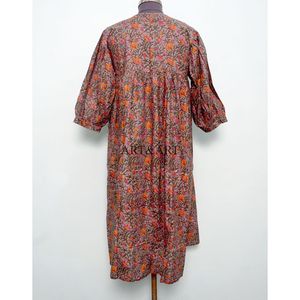 Summer Boho A-Line Midi <b>Dresses</b> 2-Piece Sweet Floral Printed 100% Cotton V-neck Tassel Casual Loose Short Sleeves Natural - Product Image 6