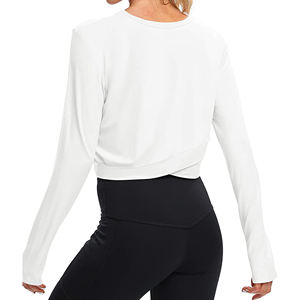 เสื้อโยคะสำหรับผู้หญิง บริการ OEM รับทำโลโก้ คุณภาพสูง แห้งเร็ว ไร้ตะเข็บ เหมาะสำหรับโยคะ กีฬา วิ่ง ฟิตเนส เสื้อครอปโยคะ - Product Image 6