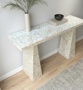 Natural Stone Console <b>Table</b> <b>Marble</b> <b>Top</b> Handmade Contemporary Herringbone Pattern Entryway Hotel Living Room Sofa <b>Table</b> - Product Image 4