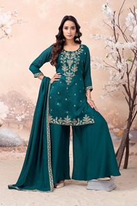 Dhwaja Export Vichitra Silk Readymade <b>Suit</b> with Coading Work - Product Image 3