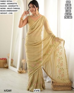 Sari en Georgette vert EVIE avec broderie de perles multicolores pour femmes, occasion mariage S5210 - Product Image 6