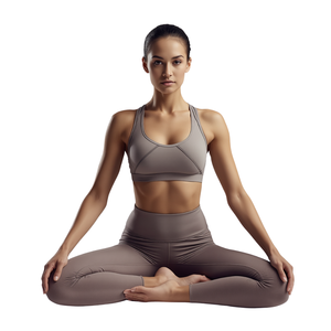 Ensemble de yoga pour femmes, taille haute, élastique, respirant, imperméable, en spandex, longueur cheville, avec tissu côtelé sans couture - Product Image 2