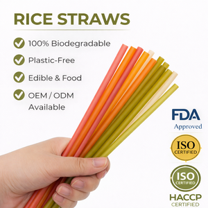 Pailles à boire biodégradables en amidon de riz de qualité alimentaire, colorées et personnalisées, pailles en riz comestibles pour les fêtes, pour les boissons froides, sans humidité - Product Image 1