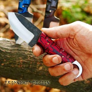 Petit couteau de chasse d'extérieur à lame fixe en acier Damas, étui en cuir, fournisseur OEM B2B, gravure de logo, qualité industrielle 56HRC - Product Image 3