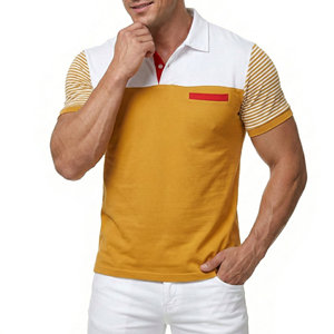 Chemises polo pour hommes à manches courtes personnalisables, à blocs de couleur, manches rayées, poche contrastée, vente en gros, vêtements de sport pour hommes - Product Image 1