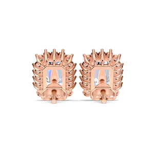 IGI Certified Lab Grown Diamond <b>Emerald</b> Cut Halo <b>Stud</b> Earrings 14K Yellow / White / Rose Gold Rectangle Cluster Earrings - Product Image 3