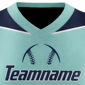 Maillot de softball sans manches à sublimation intégrale, bleu sarcelle et marine, col en V, design à panneaux, uniforme d'équipe personnalisé avec numéro au dos - Product Image 5