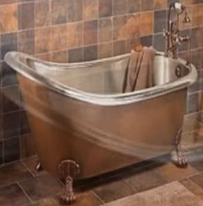 Baignoire autoportante ovale en cuivre à pattes de chat, finition marron antique, pour maison et hôtel - Product Image 1