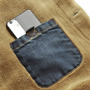 Vintage Faded Blue Denim Inner Fur Winter Casual Jacket Heavy Thread Stitching Front <b>Button</b> Closure Dual Pockets Made Pakistan - Product Image 6
