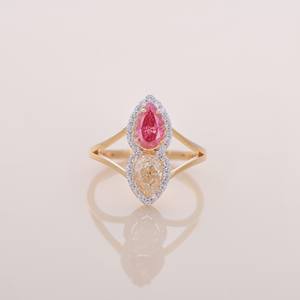 Anillo de oro amarillo, blanco y rosa de 18 quilates con diamante cultivado en laboratorio, anillo con halo rosa y amarillo, joyería fina. - Product Image 1