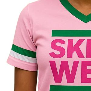 SKEE WEE เสื้อยืดคอวีแขนสั้นสีชมพูและสีเขียวผ้าฝ้ายเสื้อกีฬาแฟชั่นลำลองผู้หญิงสบาย - Product Image 6
