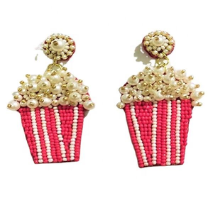 Boucles d'oreilles pendantes en forme de fleur pour femmes, style bohème, multicolores, perlées, plaquées or, en résine acrylique, accessoires de fête - Product Image 3