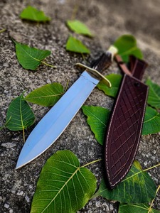 Cuchillo Bowie con mango de cuerno de ciervo hecho a mano, con funda de cuero personalizada, hoja de acero inoxidable con punta caída, cuchillo de caza. - Product Image 2