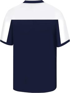 เสื้อฟุตบอลแขนสั้นคอวีสำหรับผู้ชาย ขายส่ง สีกรมท่าขาว ลายบล็อกสี ระบายเหงื่อได้ดี ผลิตจากโพลีเอสเตอร์ สำหรับออกกำลังกาย - Product Image 2