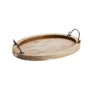 Plateau de service rond moderne en bois avec poignées métalliques, idéal pour la cuisine et la salle à manger, pour les collations et les boissons, écologique et décoratif. - Product Image 2