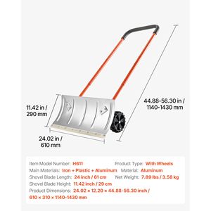 Pelle à neige à roues de 24 pouces avec lame inclinée bidirectionnelle et manche métallique réglable à 90 degrés - Product Image 4