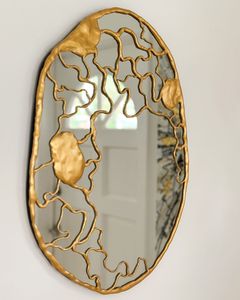 Contemporary <b>Irregular</b> Brass Wall <b>Mirror</b> Decorative Frameless Design Artistic Circular Shape Gold Finish - Product Image 2