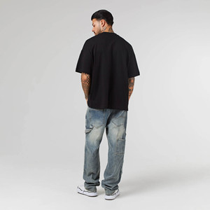 เสื้อยืดคุณภาพสูงสำหรับผู้ชาย ไซส์ใหญ่ ทรงหลวม พิมพ์ลายกราฟิก ผ้าฝ้าย สีดำ เสื้อยืดโอเวอร์ไซส์สั่งทำพิเศษ เนื้อผ้าหนา - Product Image 4