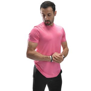 Camiseta de Cuello Redondo Rosa para Hombre, Manga Corta, Corte Ajustado, Ropa Deportiva Informal, Ligera, Transpirable, Mezcla de Algodón para Uso Diario - Product Image 2