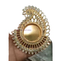 Bougeoir traditionnel Vintage classique en métal chauffe-plat avec support de forme florale en pierre de miroir pour la décoration festive de Diwali