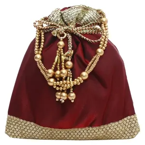 Handmade Indian Bridal Bag Beautiful Silk Potli Bag Embroidered with Wedding Design Unique Wedding Gift <b>Cute</b> Handmade <b>Purse</b> - Product Image 2