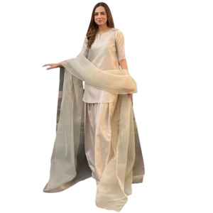 Tenues formelles indiennes et pakistanaises Farshi Shalwar Kameez en tissu de soie, robes unies avec fermetures éclair en dentelle, robes décontractées pour femmes - Product Image 1