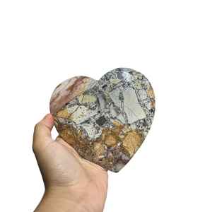 Pierre précieuse naturelle de jaspe Maligano de qualité supérieure, sculptée en forme de grand cœur, cristal poli avec support en fer, taille 12 cm - Product Image 4