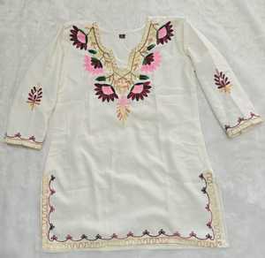 <b>Indian</b> Women Wear Cotton Kurti Traditional Embroidered Floral Loose Fit Midi <b>Top</b> Casual Wear India Pakistan Style Tunic <b>Top</b> - Product Image 5