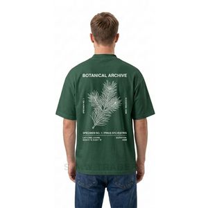 เสื้อยืดสีเขียวเข้มทรงหลวมพิมพ์ลายกราฟิกพฤกษศาสตร์ด้านหลัง แรงบันดาลใจจากธรรมชาติ สไตล์ลำลองสบายๆ แนวสตรีทแวร์ - Product Image 2