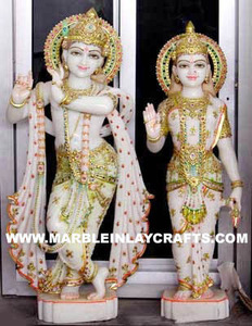 Polished White Marble Krishna Radha <b>Statue</b> - Product Image 3
