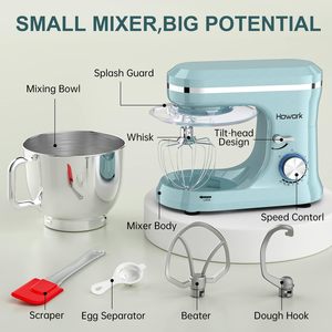 เครื่องผสมอาหารแบบตั้งโต๊ะขนาด 6.5QT พร้อมความเร็ว 10+ ระดับ, โถสแตนเลส, หัวตีแป้ง, หัวตีแบบลวด และหัวตีแบบไม้พาย, สีฟ้า - Product Image 2