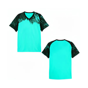 Camiseta de Fútbol para Niños con Cuello en V, Estampado Geométrico Naranja y Negro, Manga Corta, Ecológica, de Secado Rápido, Poliéster que Absorbe la Humedad - Product Image 2