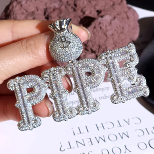 Pendentif Moissanite Iced Out Pimp en forme de sac d'argent, collier à maillons cubains, bijoux de luxe Hip Hop pour hommes - Product Image 3