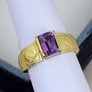 Bague Chevalière Améthyste Taille Octogonale Plaqué Or Argent Massif 925 Sertie à Griffes Large Bande Classique pour Femme Anniversaire - Product Image 2