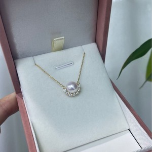 Collier pendentif en argent pur S925, perle d'Akoya naturelle d'eau de mer, couronne de fleurs semi-surronde, même pendentif de marque - Product Image 1