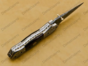 Couteau de poche pliant en acier Damas fait main, lame Tanto ultra-affûtée, pour le camping, la chasse, la survie tactique et l'EDC - Product Image 2