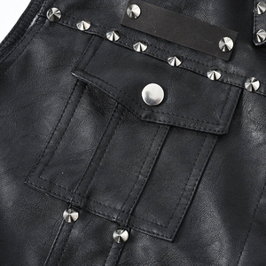Chaleco de Cuero Negro Impermeable para Hombre, Cuello Alto, Botones, Sin Mangas, Estilo Motero, para Otoño e Invierno - Product Image 6