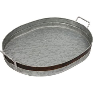 Wholesale Vintage Galvanized Silver Metal <b>Nesting</b> Serving Trays With Trim & Handles Set Of 3 Home Decor Storage Organizer - Product Image 2