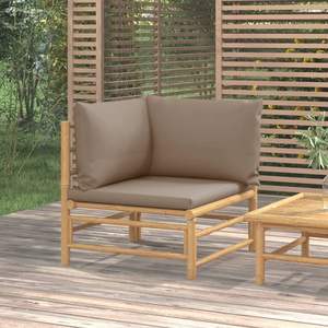 Canapé d'angle de jardin en bambou taupe avec coussins en polyester, solution élégante de mobilier d'extérieur - Product Image 1