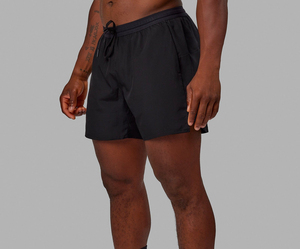 Shorts de sport décontractés pour homme, 100% coton, noir uni, séchage rapide, taille mi-haute élastique - Product Image 2